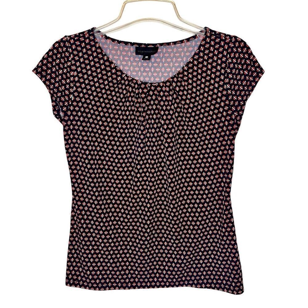 WORTHINGTON Ladies Sleeveless Blouse Geometric Print Top Size PS